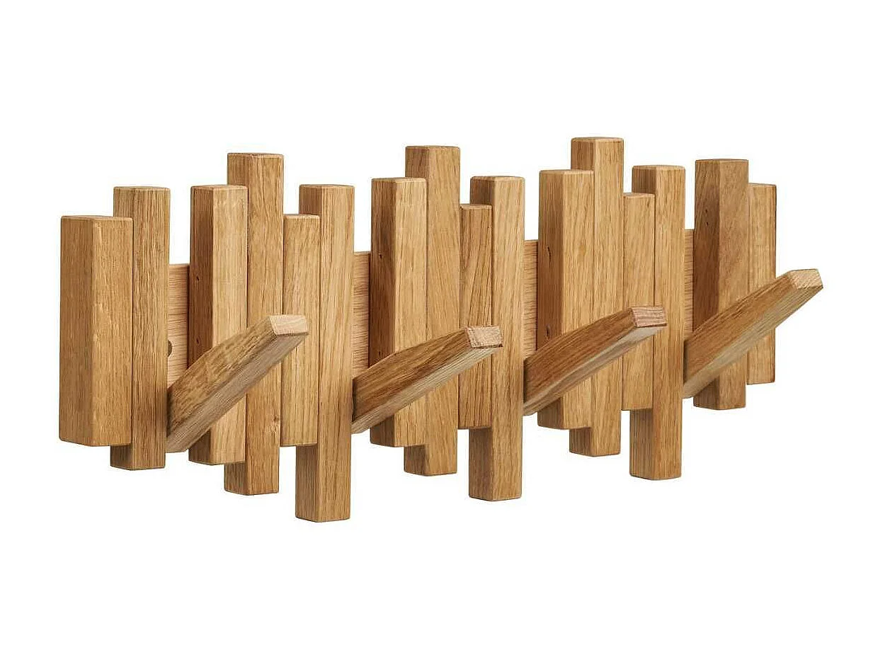 Portant Mural en chêne avec Patères Mobiles - YANELL