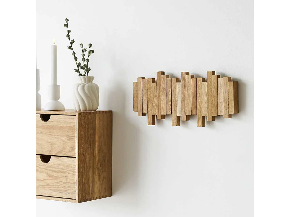 Portant Mural en chêne avec Patères Mobiles - YANELL