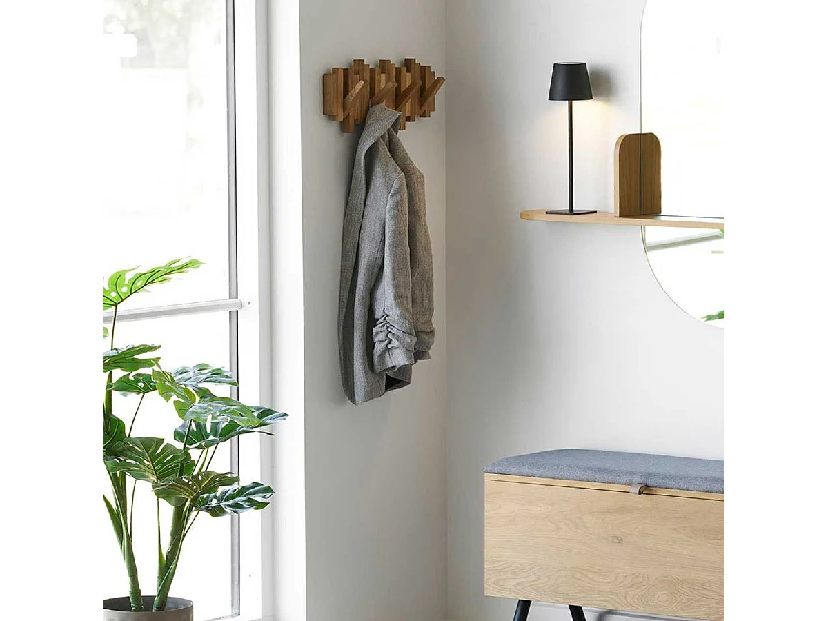 Portant Mural en chêne avec Patères Mobiles - YANELL