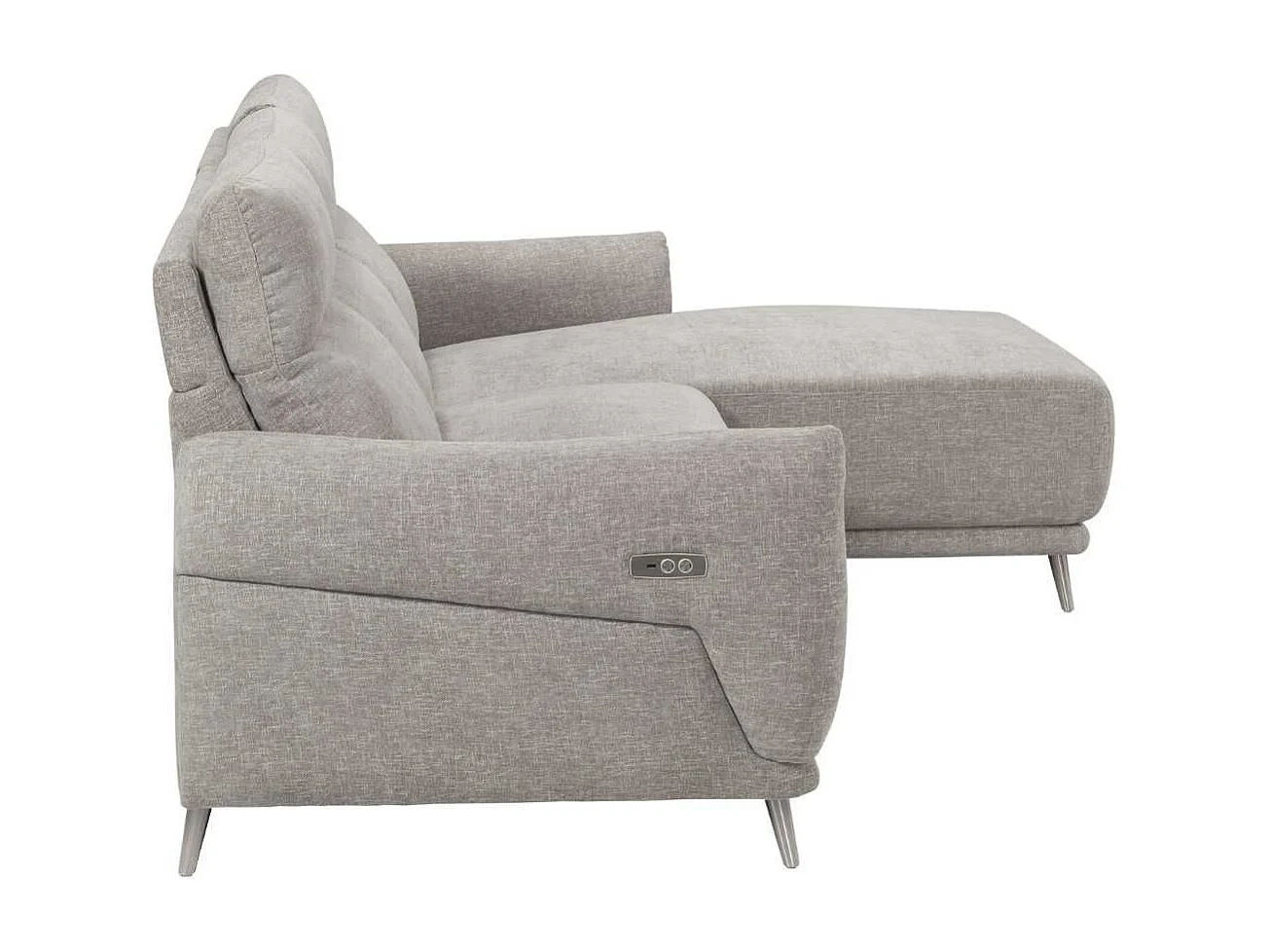 Canapé 3 places relax électrique avec méridienne droite tissu polyester chiné gris clair - SANTIAGO