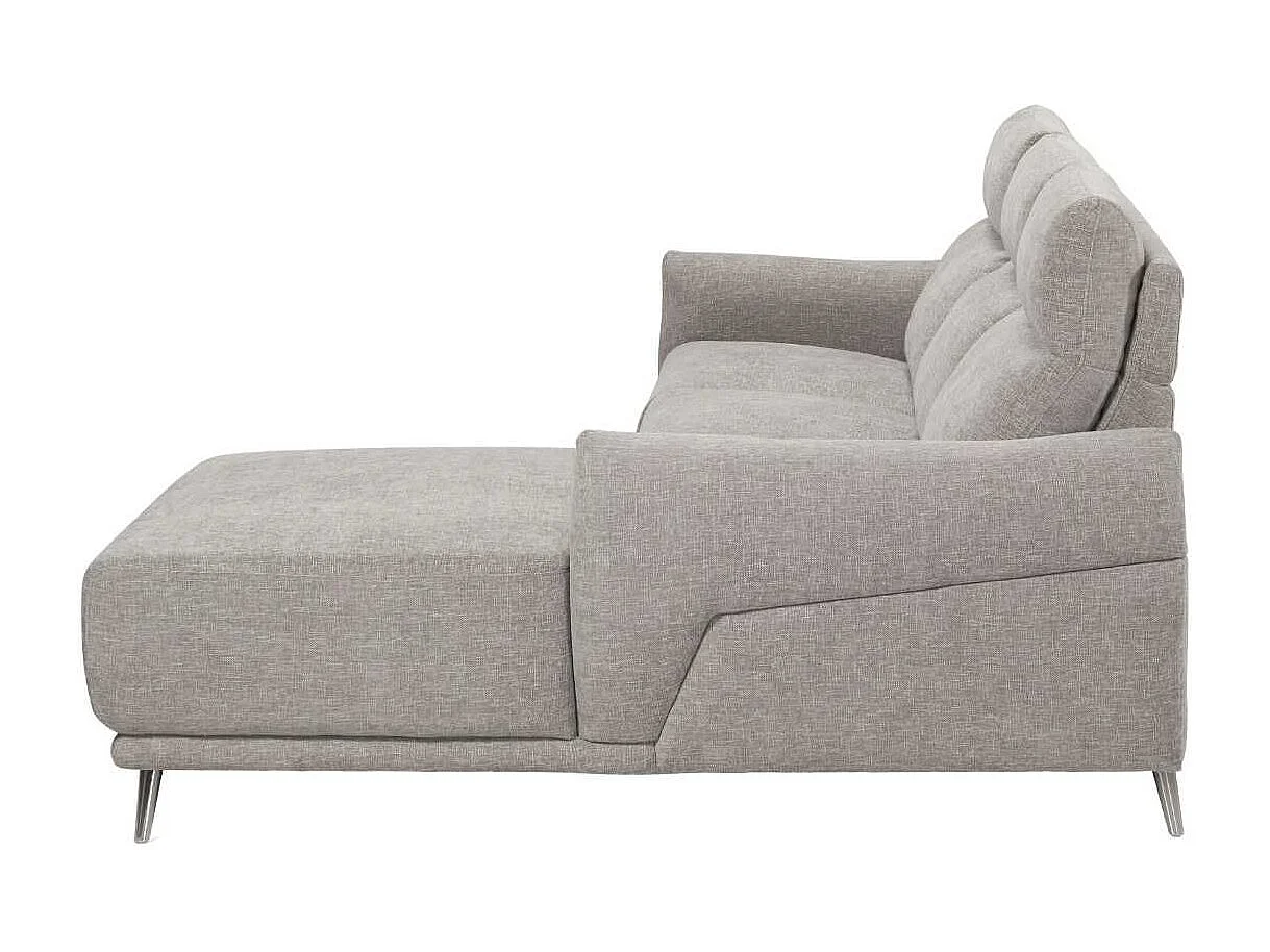 Canapé 3 places relax électrique avec méridienne droite tissu polyester chiné gris clair - SANTIAGO