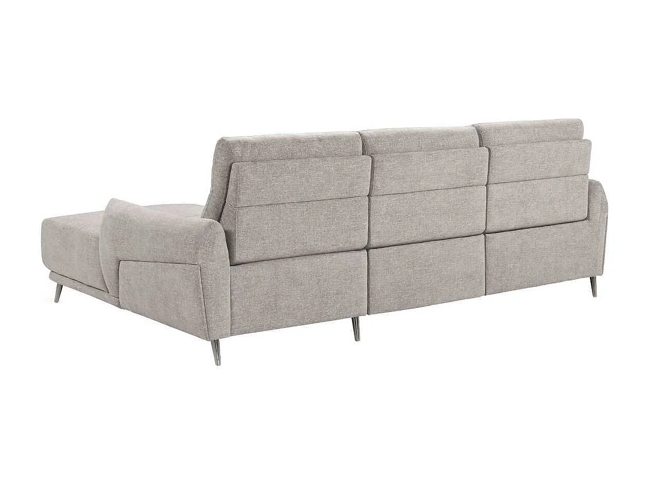 Canapé 3 places relax électrique avec méridienne droite tissu polyester chiné gris clair - SANTIAGO