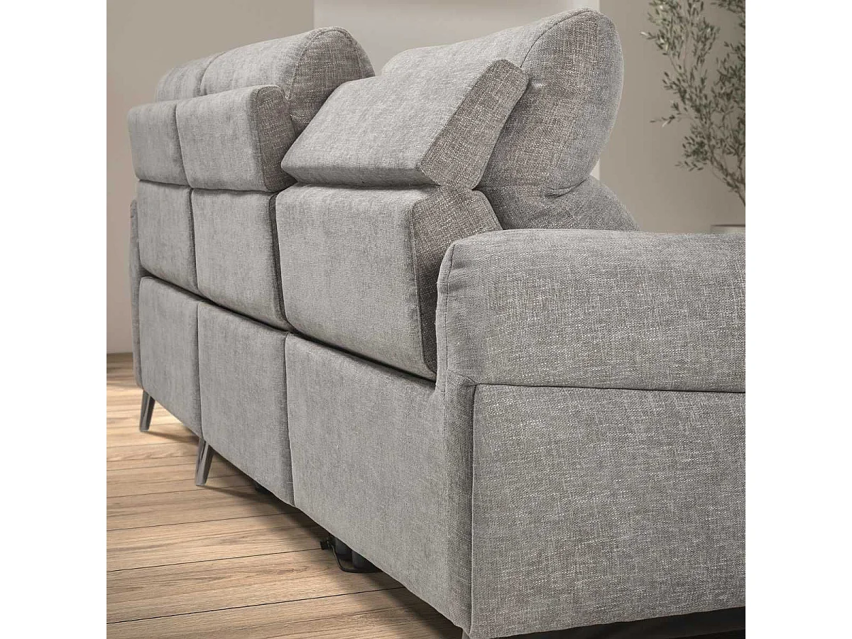 Canapé 3 places relax électrique avec méridienne droite tissu polyester chiné gris clair - SANTIAGO
