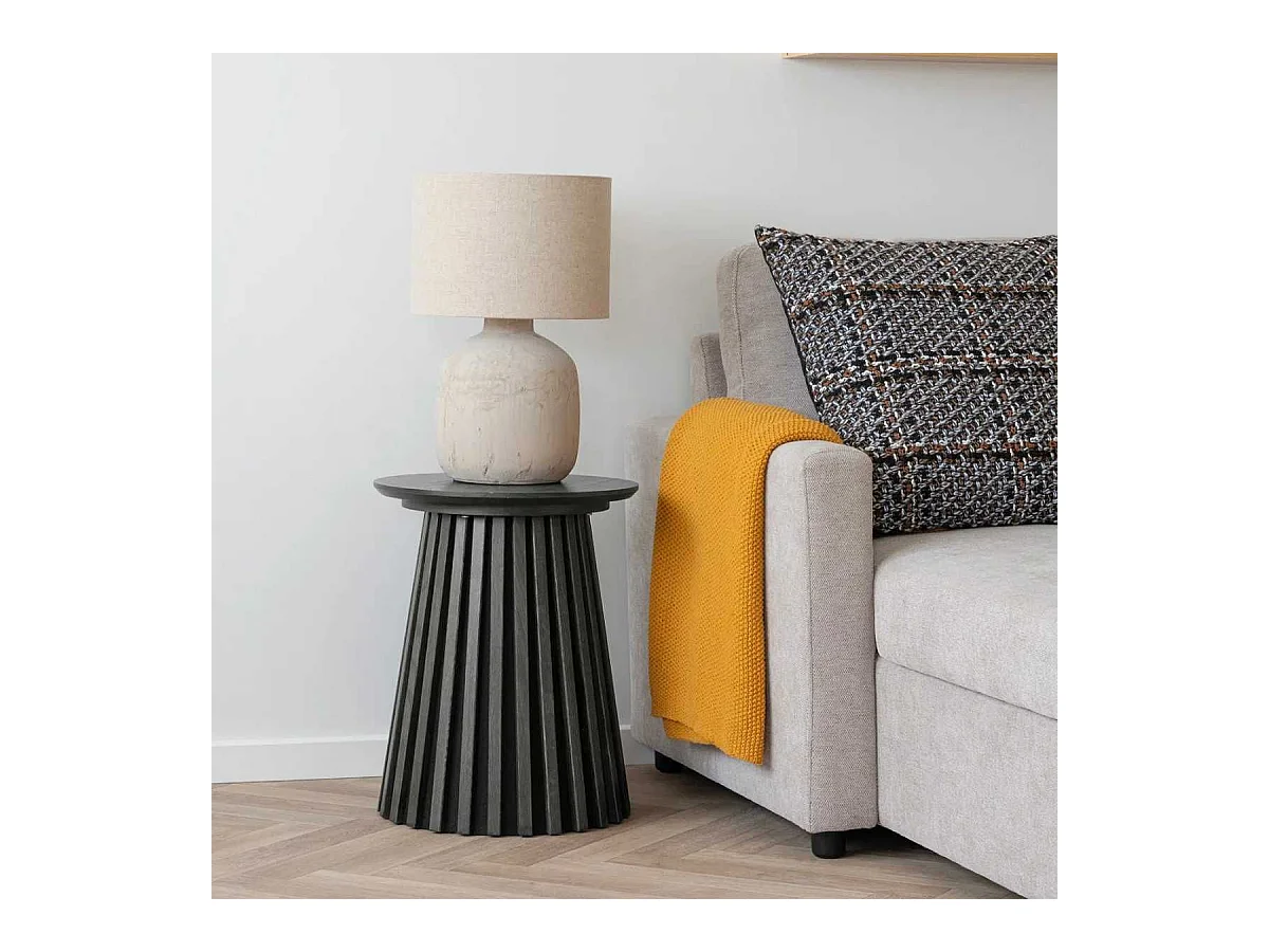 Table d'appoint Ronde Pied Central Relief MDF Placage Chêne noir - DUBLIN