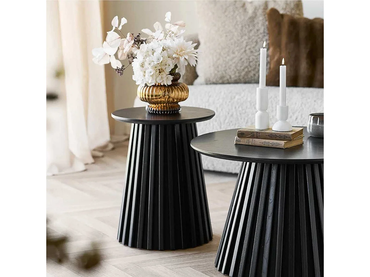 Table d'appoint Ronde Pied Central Relief MDF Placage Chêne noir - DUBLIN