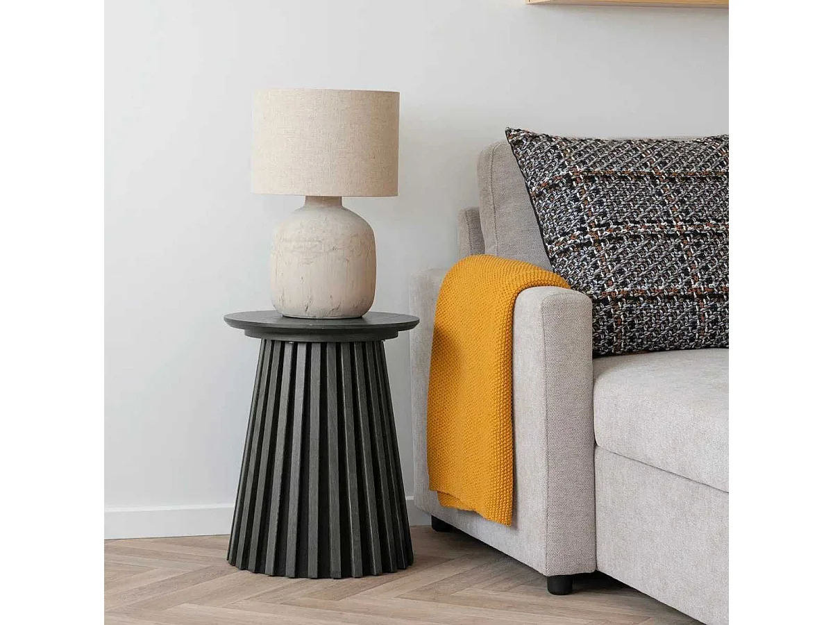 Table d'appoint Ronde Pied Central Relief MDF Placage Chêne noir - DUBLIN