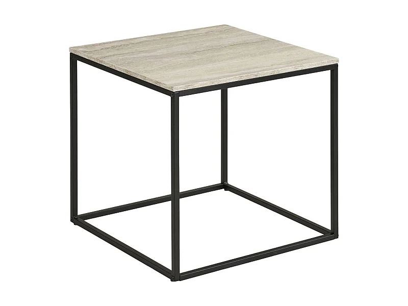 Bout de Canapé carré acier et plateau aspect travertin - ELRALD