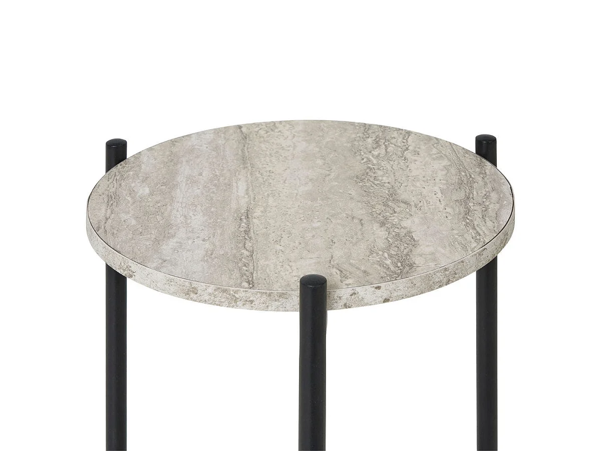 Sellette 2 plateaux en MDF imitation travertin piètement en métal noir - SELYN