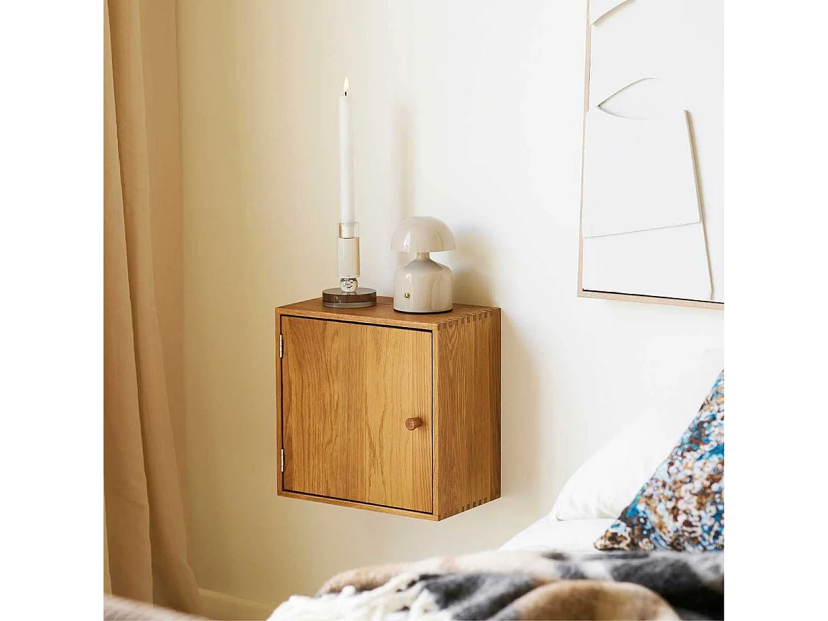 Cube de rangement 1 porte mural ou à poser en chêne massif - VALLY