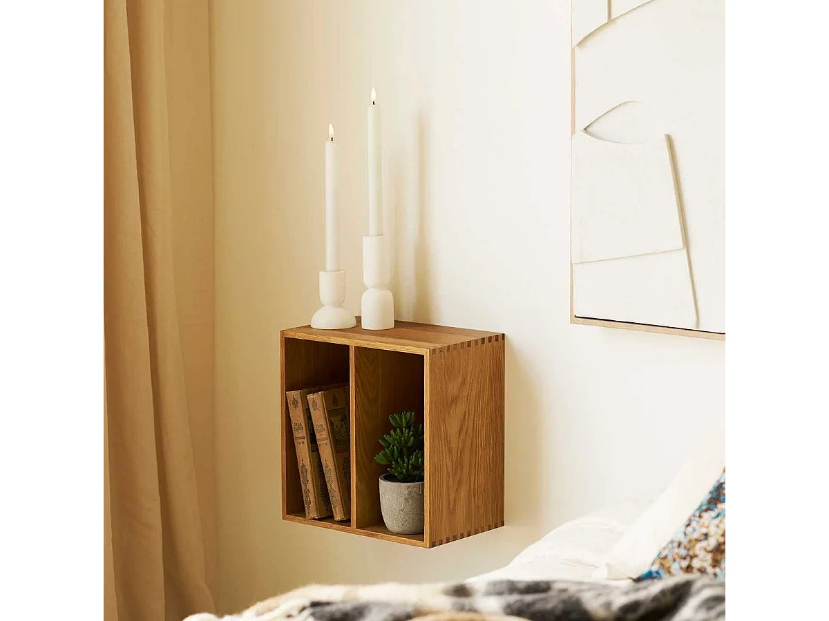 Cube de rangement 2 niveaux mural ou à poser en chêne massif - VALLY