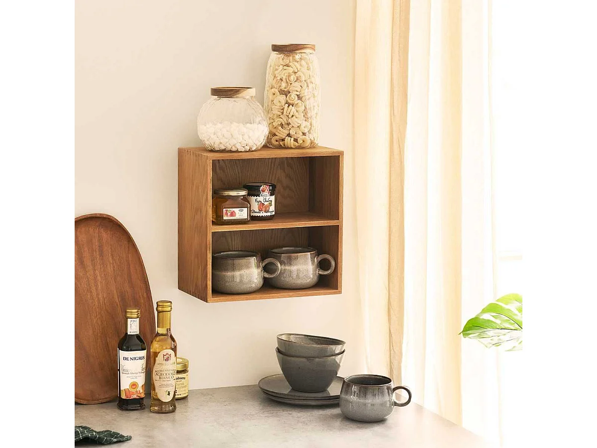 Cube de rangement 2 niveaux mural ou à poser en chêne massif - VALLY