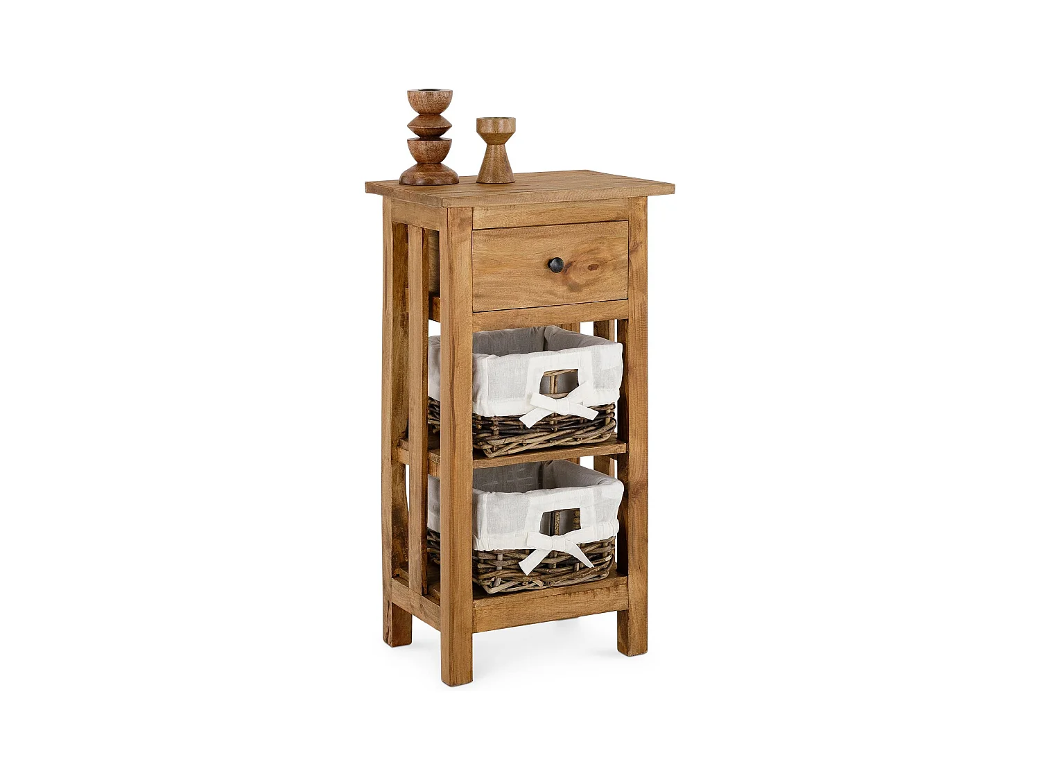 Table de chevet TOURNETTE H 71 cm en acajou de coloris rustique avec 1 tiroir et 2 paniers, table de nuit