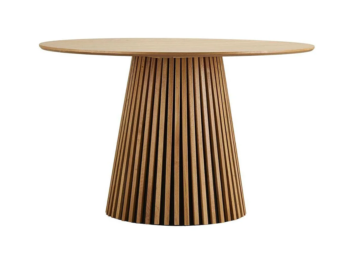 Table repas ronde Ø120cm Pied Central Relief MDF Placage Chêne clair - DUBLIN