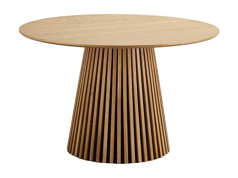 Table repas ronde Ø120cm Pied Central Relief MDF Placage Chêne clair - DUBLIN