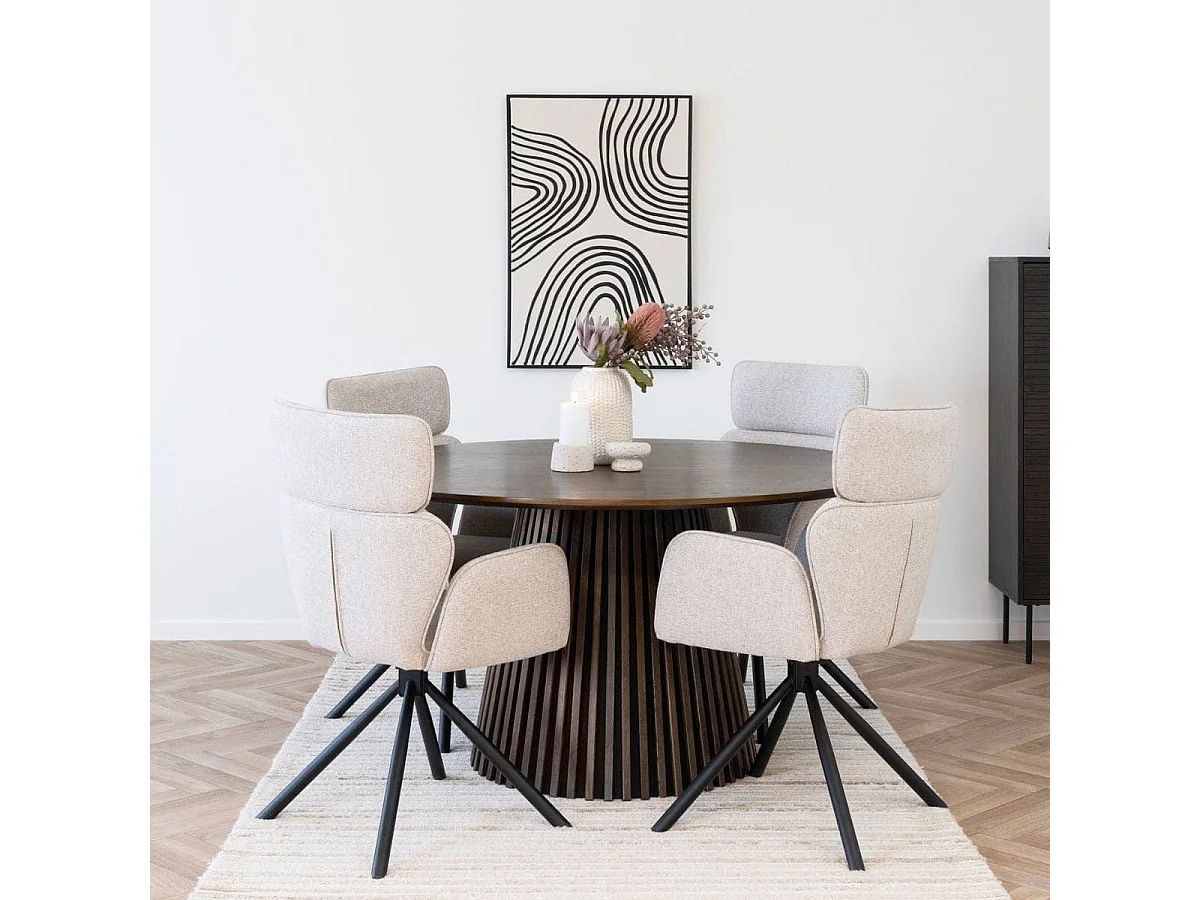 Table repas ronde Ø140cm Pied Central Relief MDF Placage Chêne fumé - DUBLIN