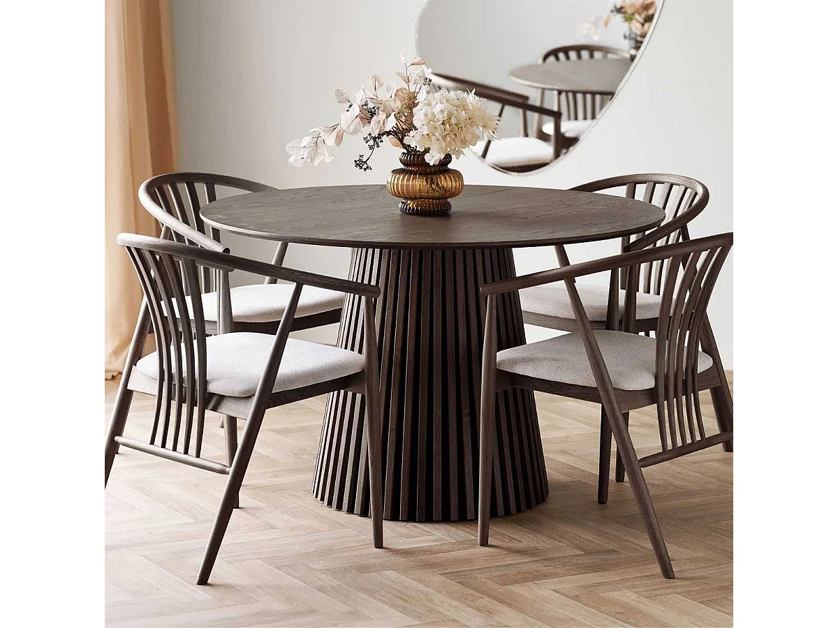 Table repas ronde Ø120cm Pied Central Relief MDF Placage Chêne fumé - DUBLIN