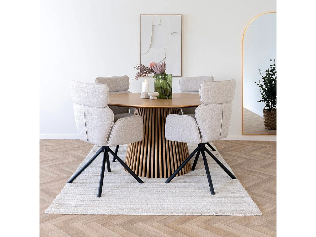 Table repas ronde Ø140cm Pied Central Relief MDF Placage Chêne clair - DUBLIN