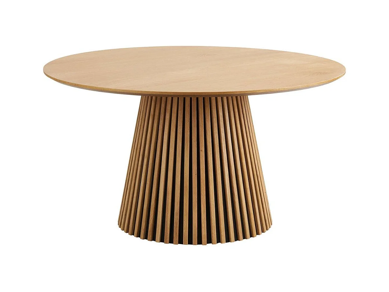 Table repas ronde Ø140cm Pied Central Relief MDF Placage Chêne clair - DUBLIN
