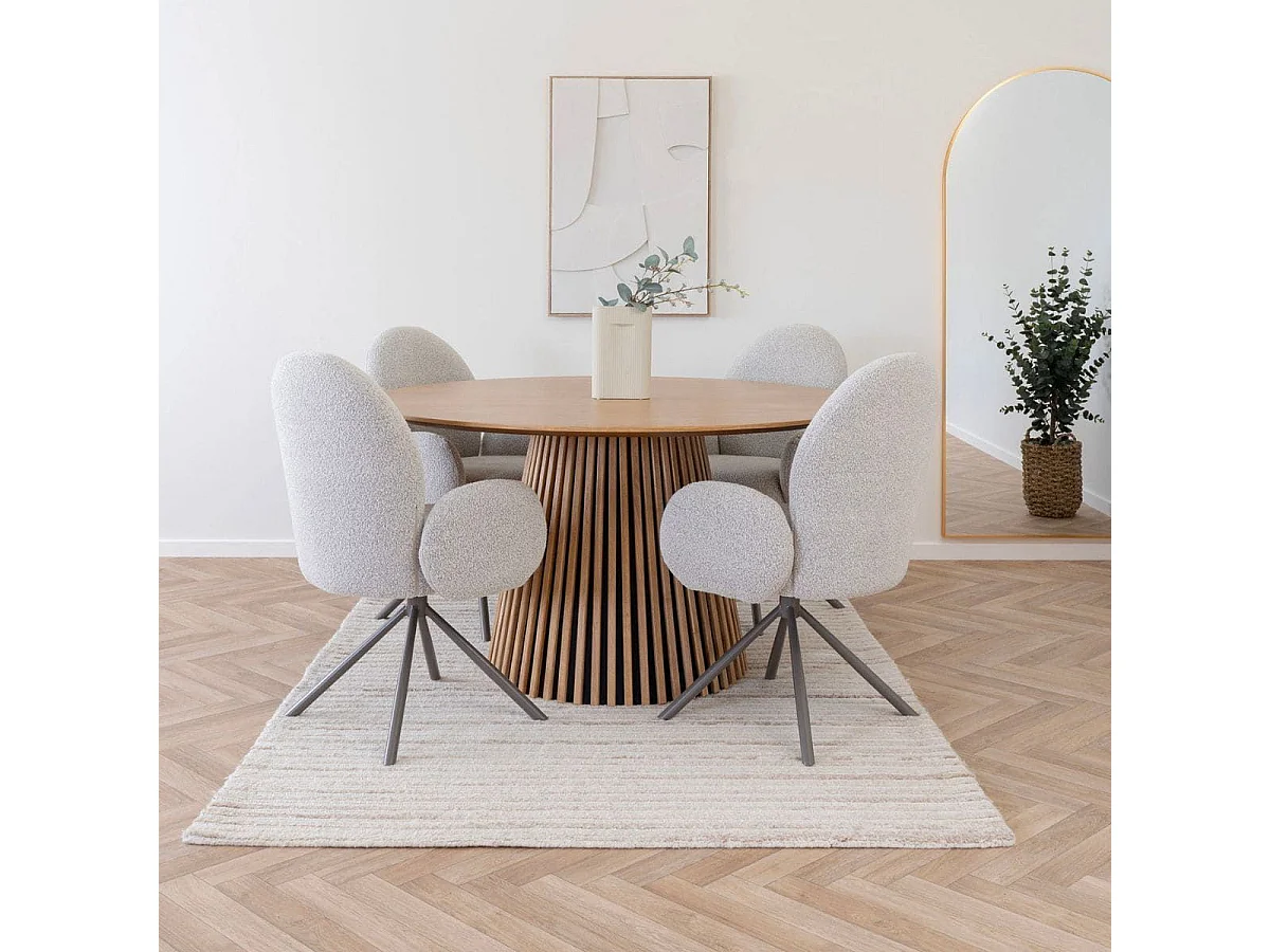 Table repas ronde Ø140cm Pied Central Relief MDF Placage Chêne clair - DUBLIN