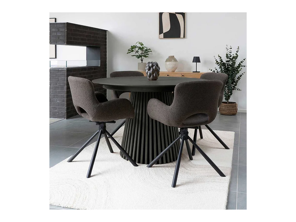 Table repas ronde Ø140cm Pied Central Relief MDF Placage Chêne noir - DUBLIN