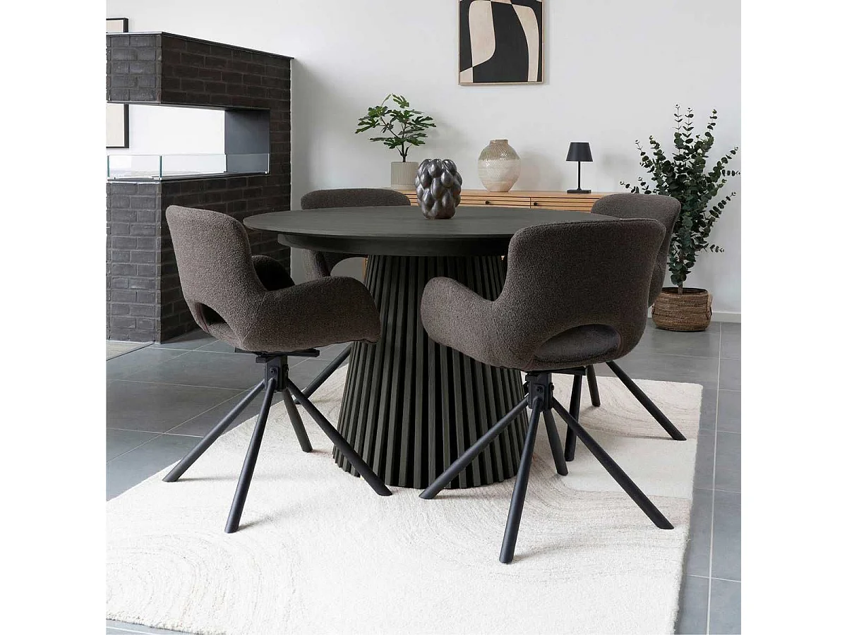 Table repas ronde Ø140cm Pied Central Relief MDF Placage Chêne noir - DUBLIN
