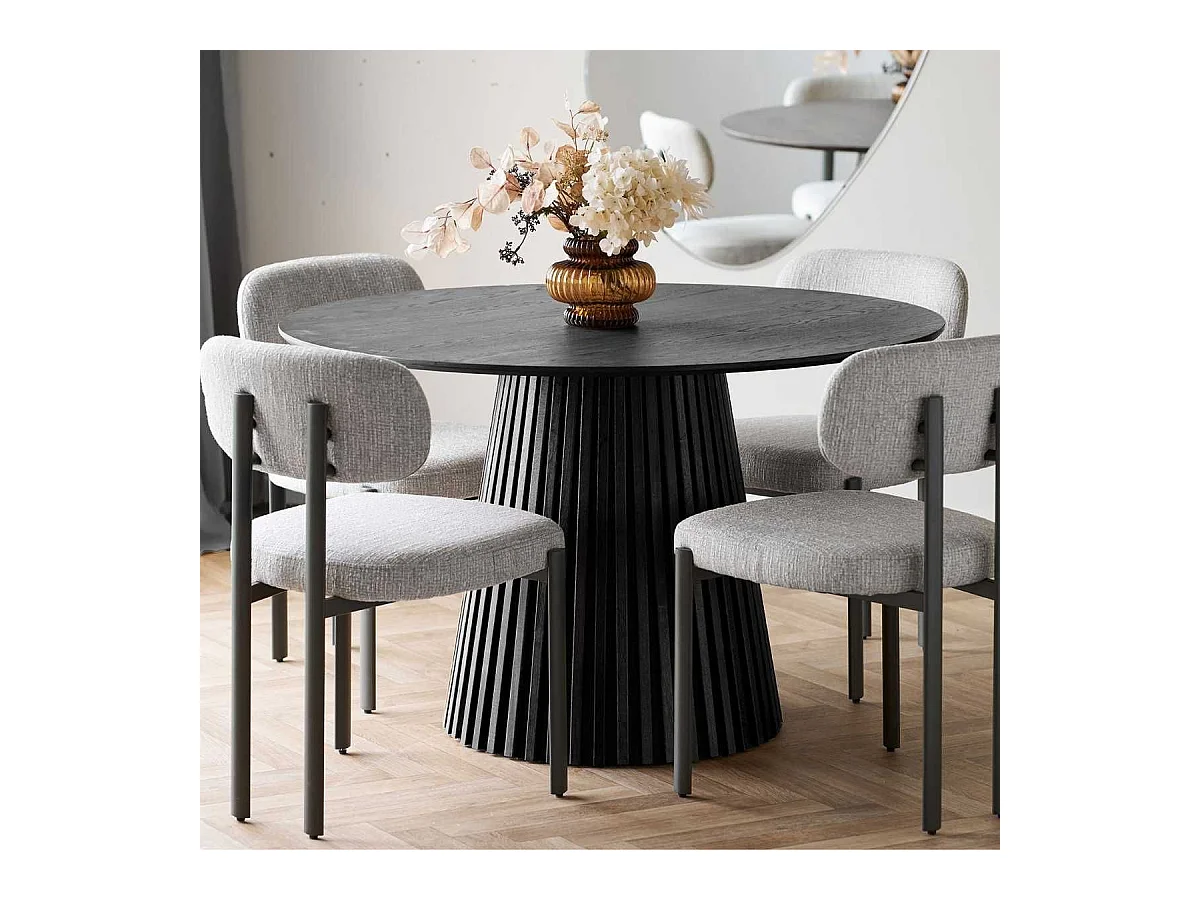 Table repas ronde Ø120cm Pied Central Relief MDF Placage Chêne noir - DUBLIN