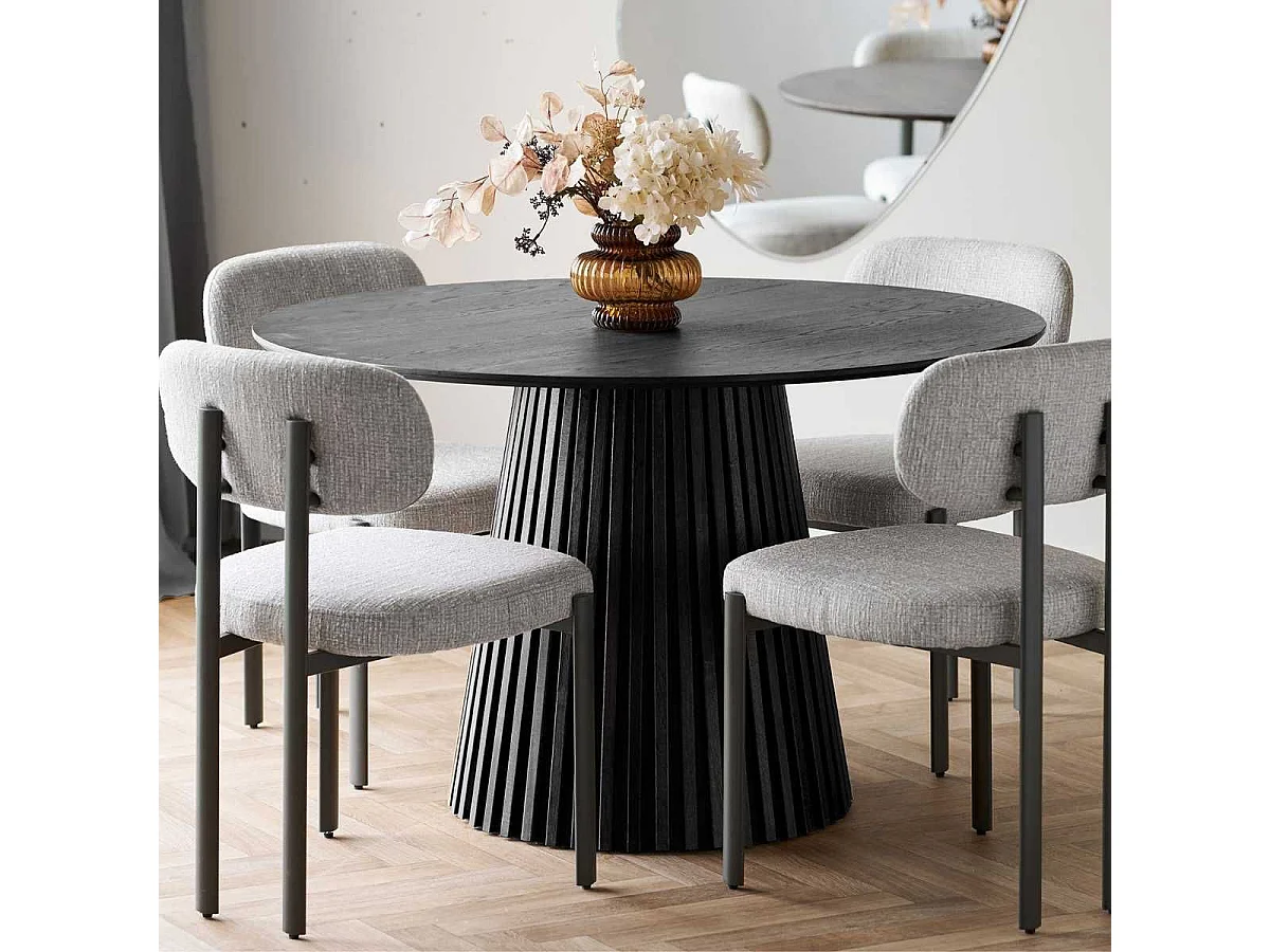 Table repas ronde Ø120cm Pied Central Relief MDF Placage Chêne noir - DUBLIN
