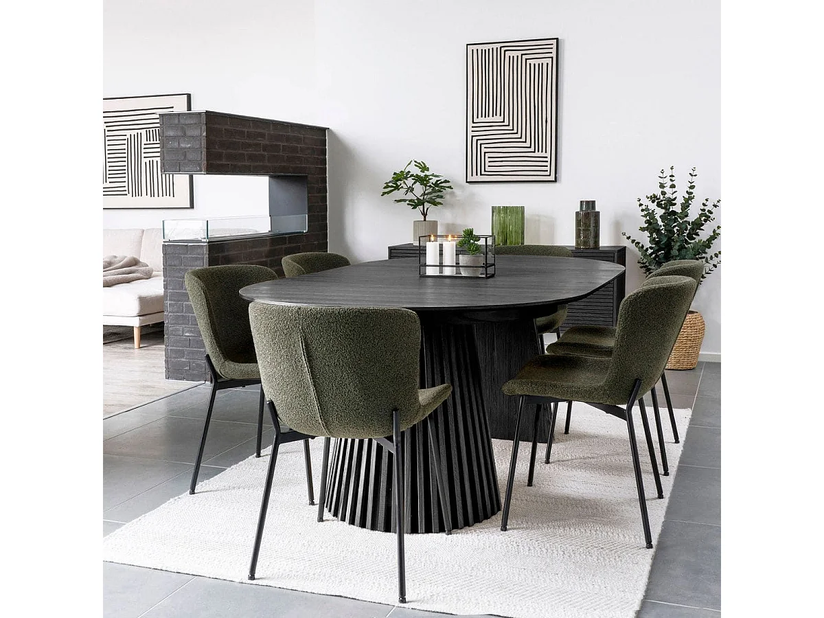 Table Extensible Ronde Pied Central Relief MDF Placage Chêne noir - DUBLIN