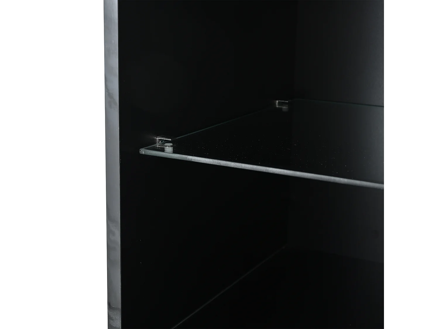 Vitrine LED avec 1 tiroir de rangement et 4 portes, étagères en verre - noir