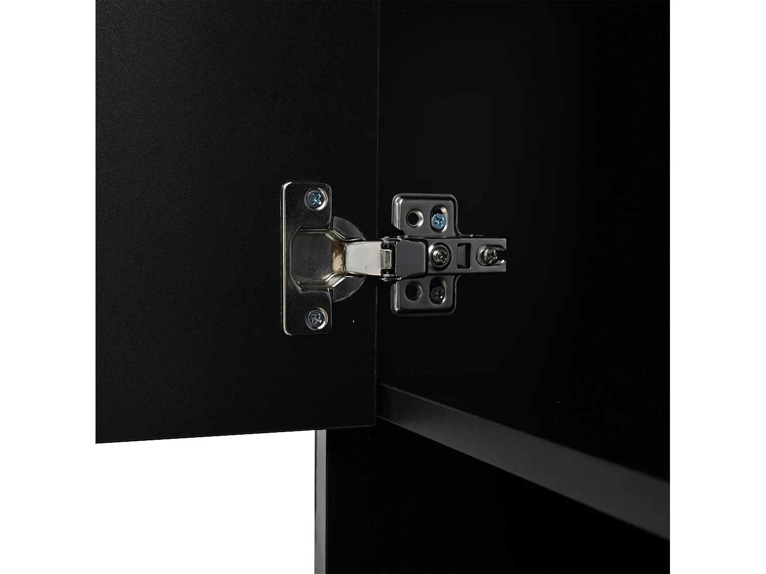 Vitrine LED avec 1 tiroir de rangement et 4 portes, étagères en verre - noir