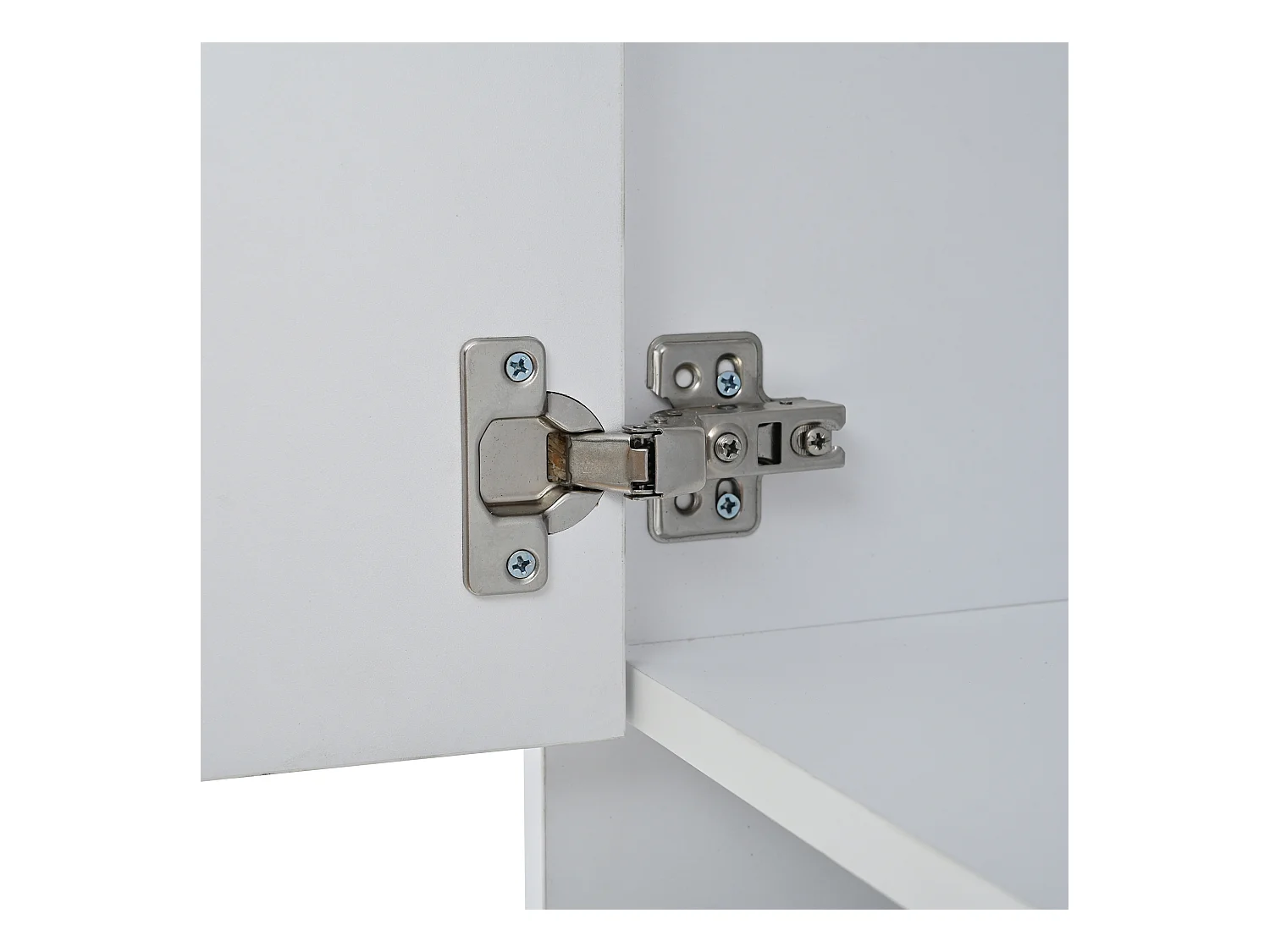 Vitrine LED avec 1 tiroir de rangement et 4 portes, étagères en verre - blanc