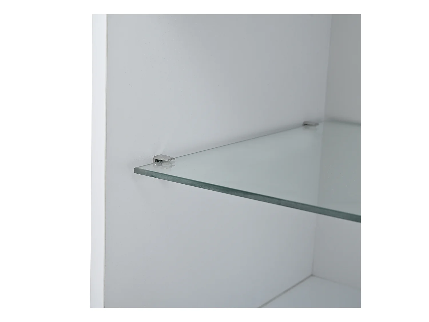 Vitrine LED avec 1 tiroir de rangement et 4 portes, étagères en verre - blanc