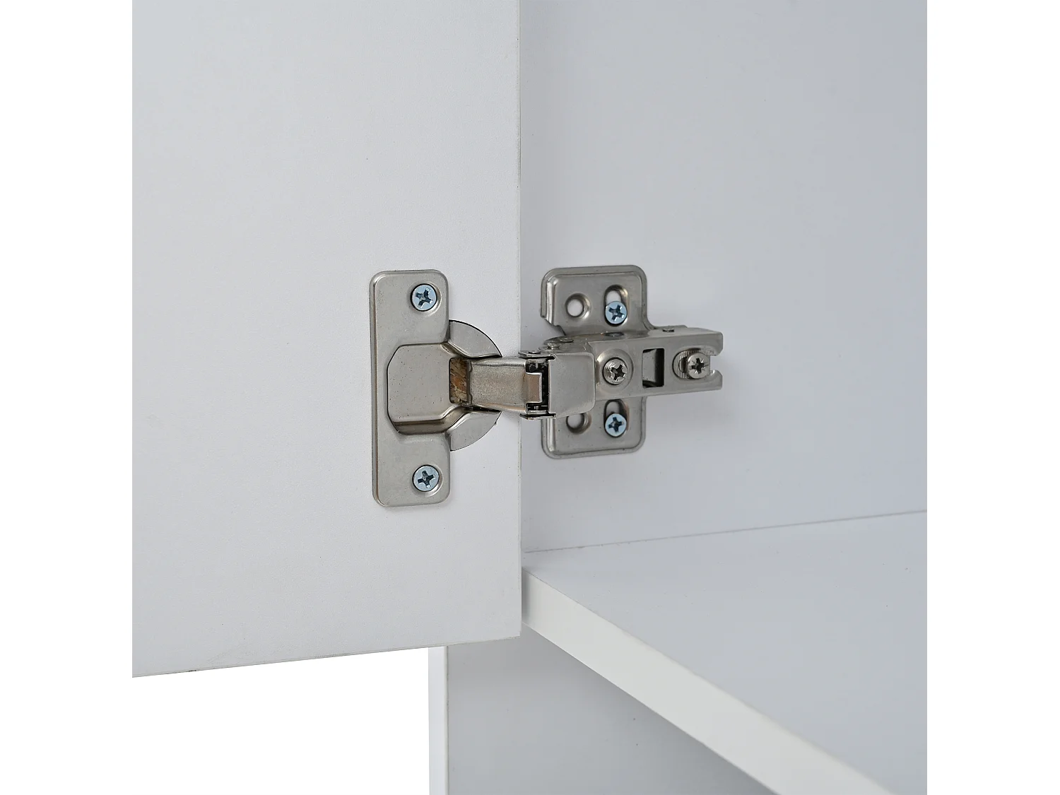 Vitrine LED avec 1 tiroir de rangement et 4 portes, étagères en verre - blanc