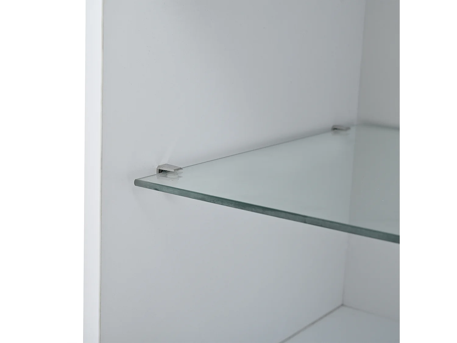 Vitrine LED avec 1 tiroir de rangement et 4 portes, étagères en verre - blanc