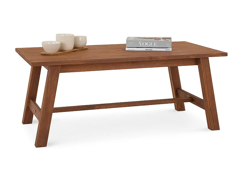 Table basse LUZERNA rectangulaire pour salon en bois massif brun foncé, 110 x 45 cm, design moderne minimaliste, pieds en bois