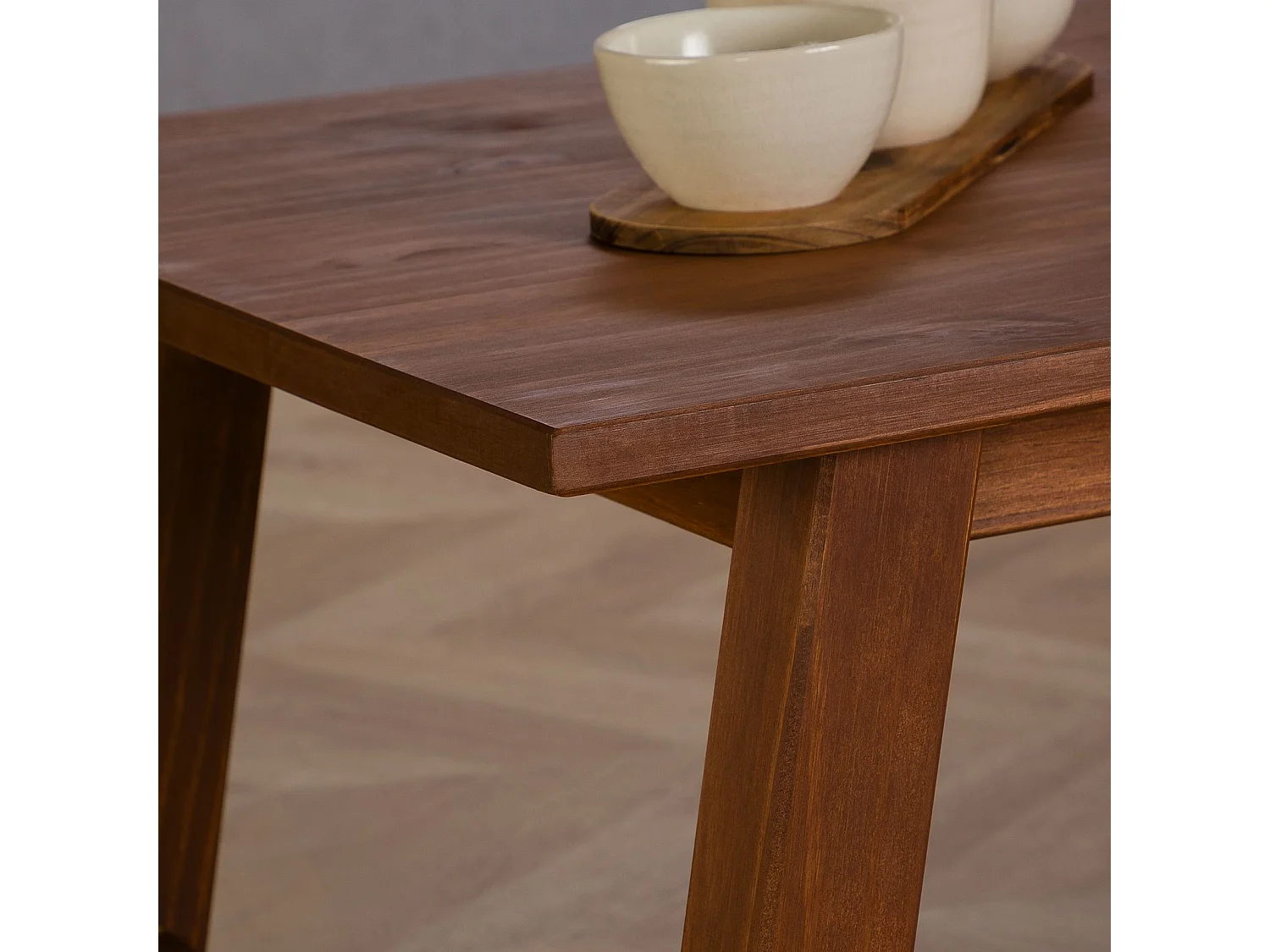 Table basse LUZERNA rectangulaire pour salon en bois massif brun foncé, 110 x 45 cm, design moderne minimaliste, pieds en bois