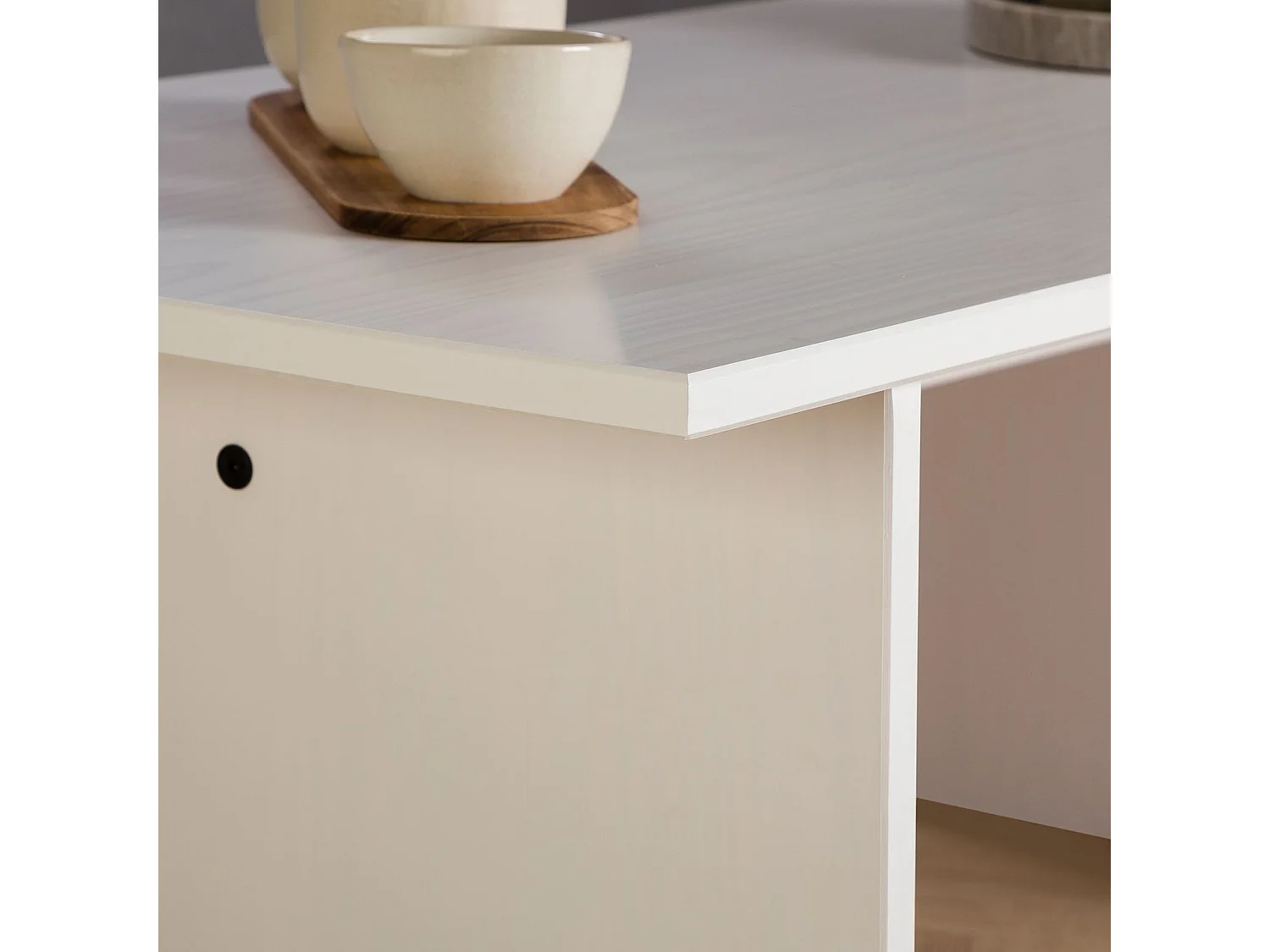 Table basse SALTO rectangulaire pour salon en bois massif blanc, 110x45 cm, élégante et minimaliste, pieds en bois
