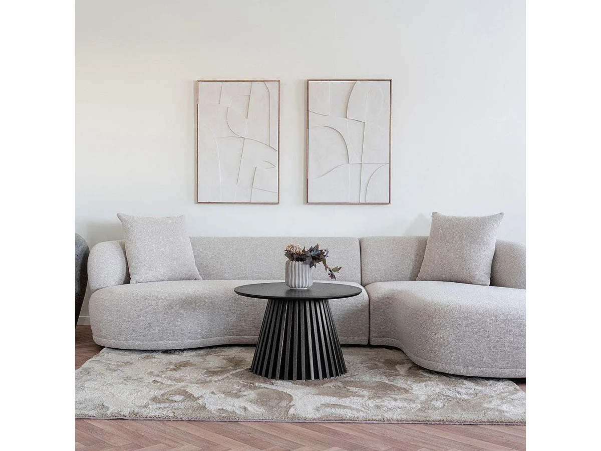 Table basse Ronde Pied Central Relief MDF Placage Chêne noir - DUBLIN