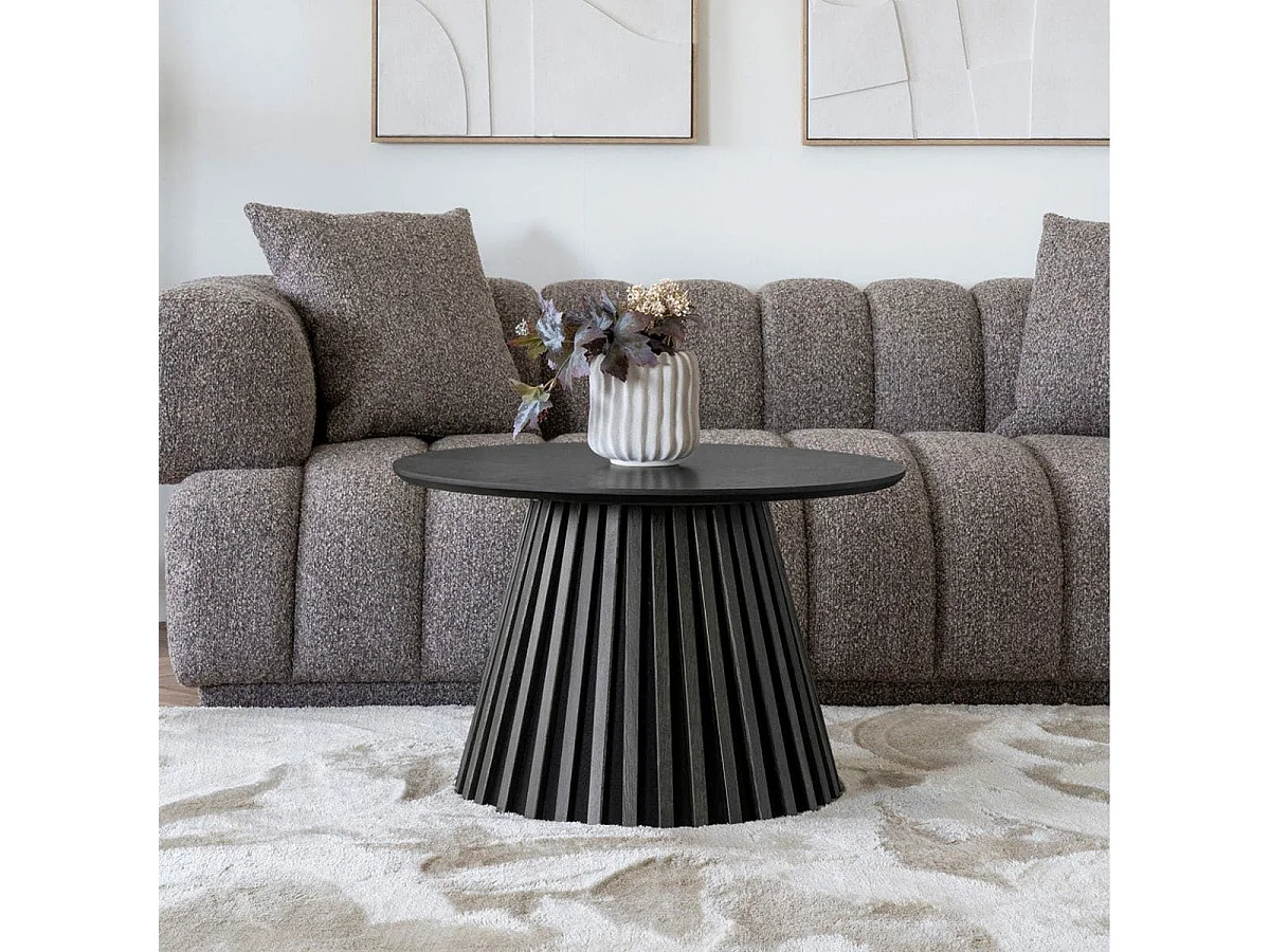 Table basse Ronde Pied Central Relief MDF Placage Chêne noir - DUBLIN