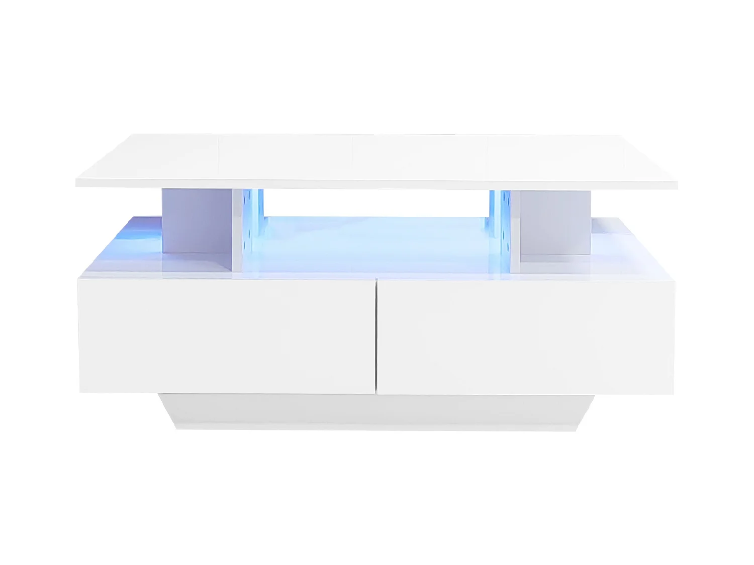 Table basse LED avec 2 tiroirs de rangement et étagères ouvertes - blanc