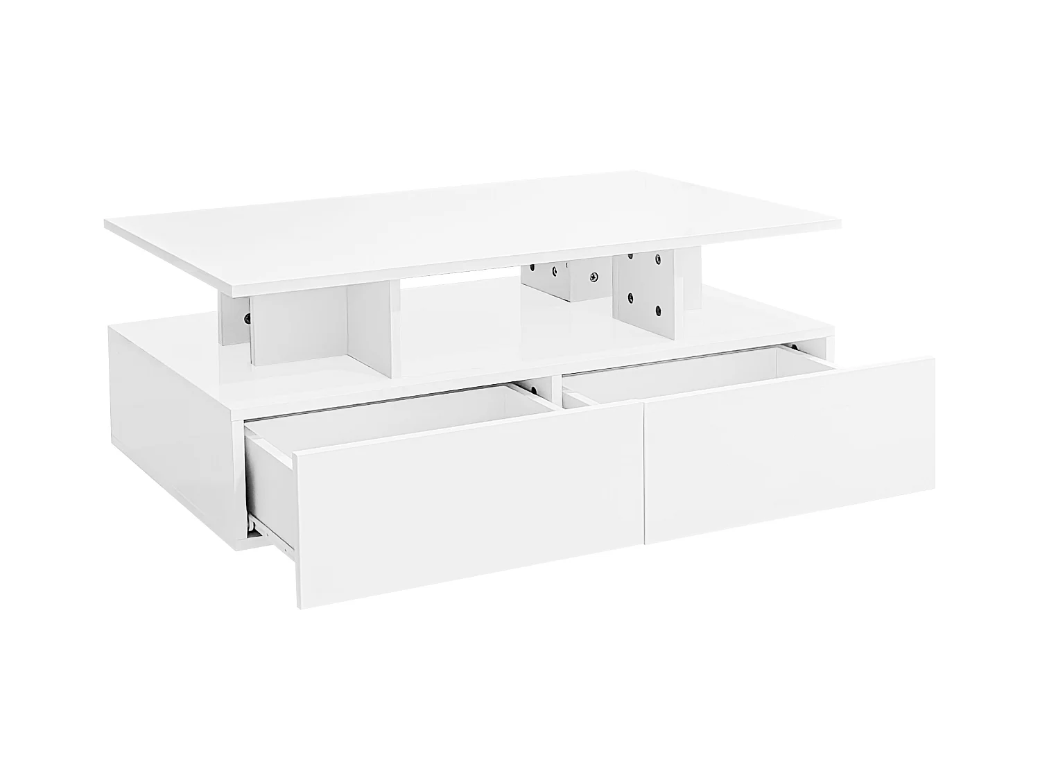 Table basse LED avec 2 tiroirs de rangement et étagères ouvertes - blanc