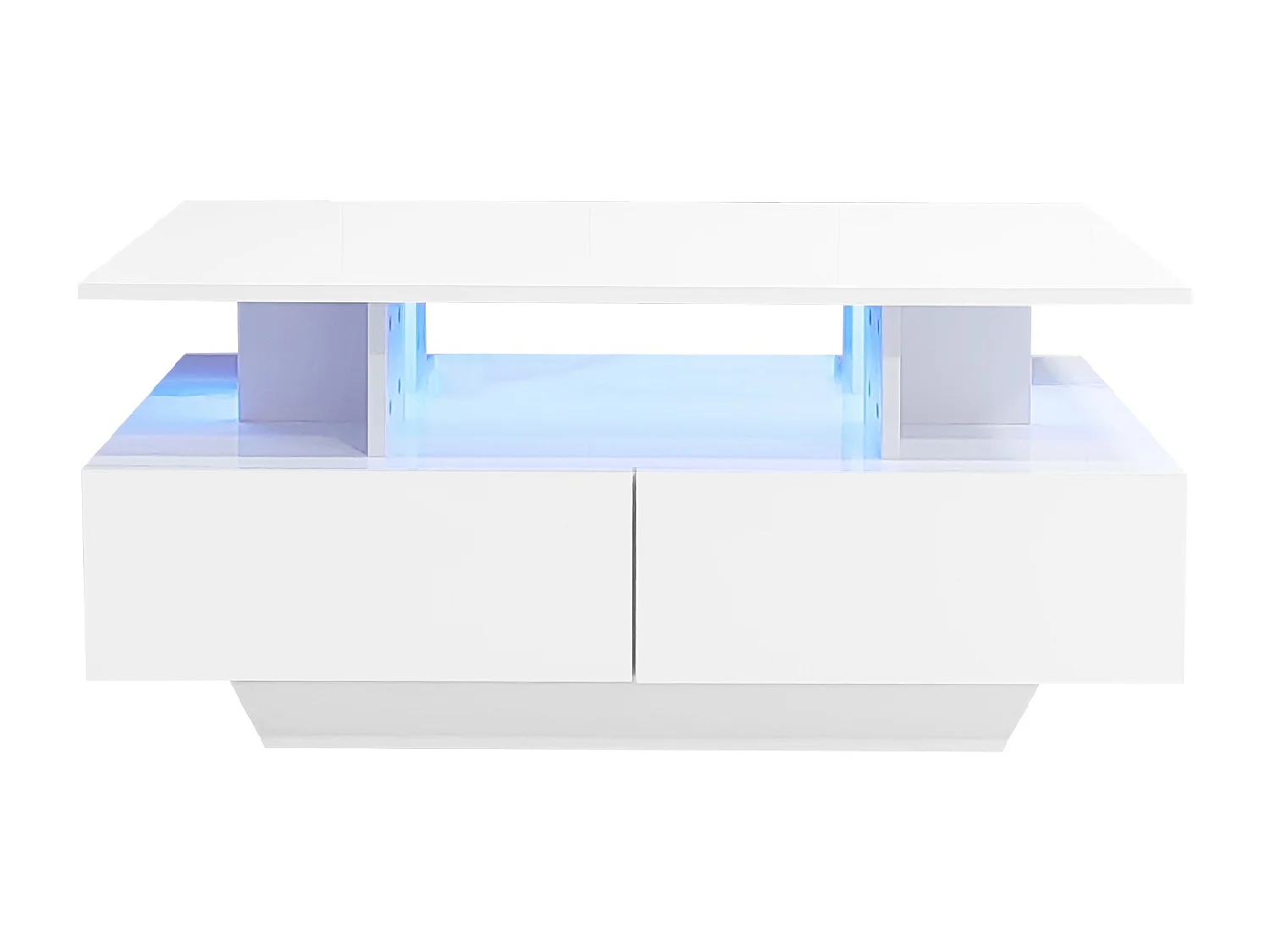 Table basse LED avec 2 tiroirs de rangement et étagères ouvertes - blanc
