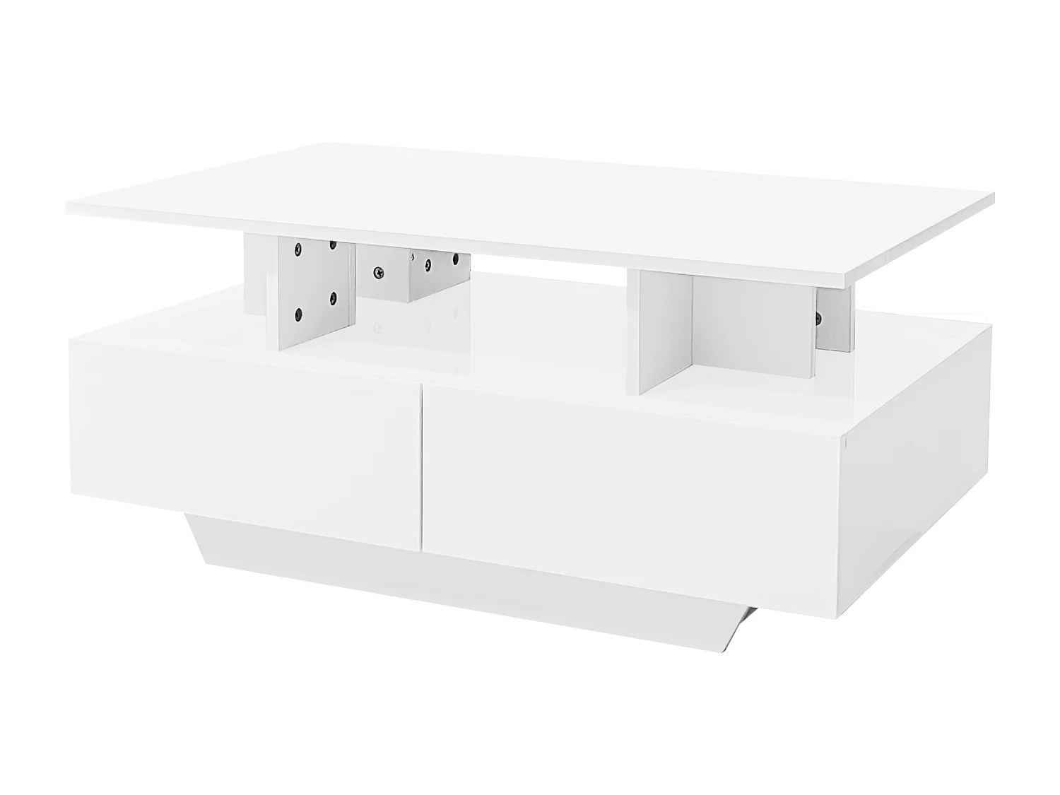 Table basse LED avec 2 tiroirs de rangement et étagères ouvertes - blanc