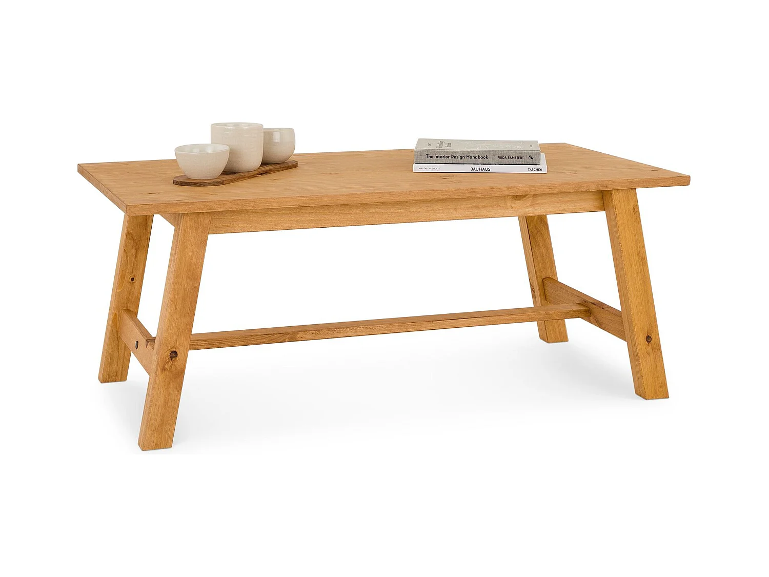 Table basse LUZERNA rectangulaire pour salon en bois massif laqué, 110 x 45 cm, design moderne minimaliste, pieds en bois