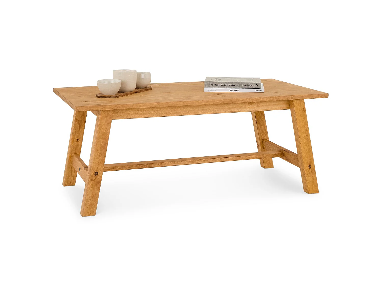 Table basse LUZERNA rectangulaire pour salon en bois massif laqué, 110 x 45 cm, design moderne minimaliste, pieds en bois