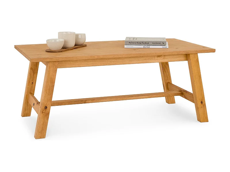 Table basse LUZERNA rectangulaire pour salon en bois massif laqué, 110 x 45 cm, design moderne minimaliste, pieds en bois