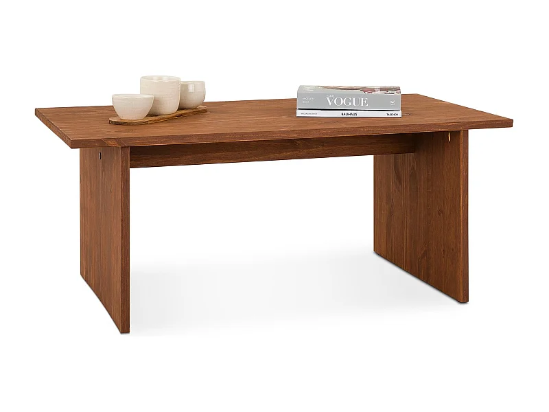 Table basse SALTO rectangulaire pour salon en bois massif brun foncé, 110x45 cm, élégante et minimaliste, pieds en bois