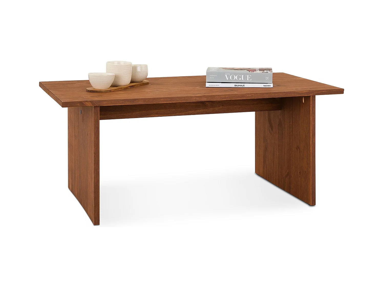 Table basse SALTO rectangulaire pour salon en bois massif brun foncé, 110x45 cm, élégante et minimaliste, pieds en bois