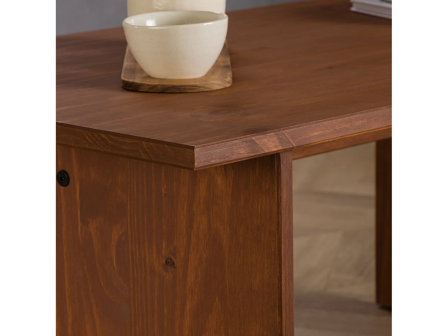 Table basse SALTO rectangulaire pour salon en bois massif brun foncé, 110x45 cm, élégante et minimaliste, pieds en bois