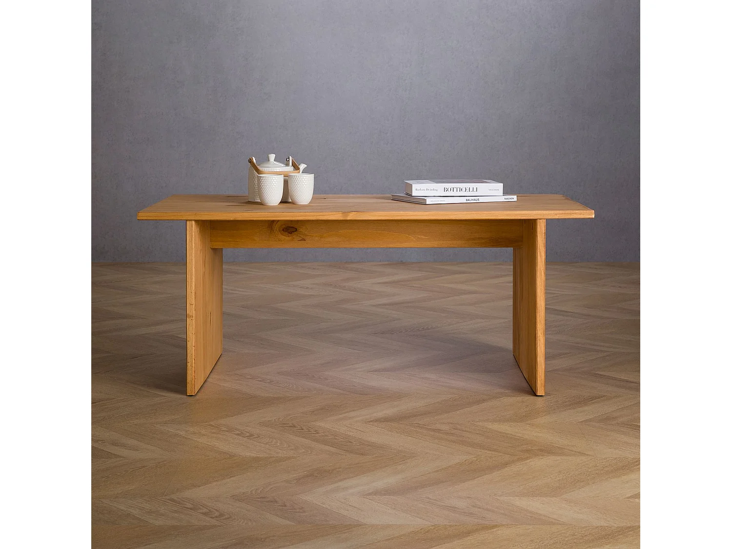 Table basse SALTO rectangulaire pour salon en bois massif finition laquée, 110x45 cm, élégante et minimaliste, pieds en bois